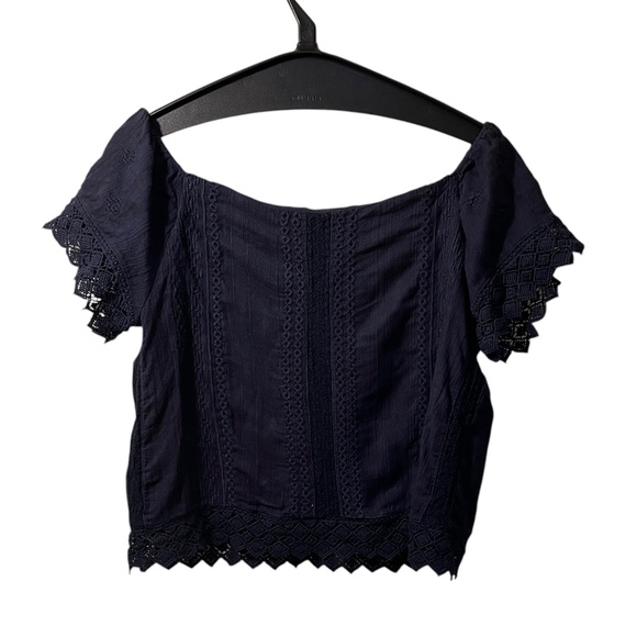 Alice + Olivia Jules Off the Shoulder Navy Top Size Medium - Picture 3 of 9